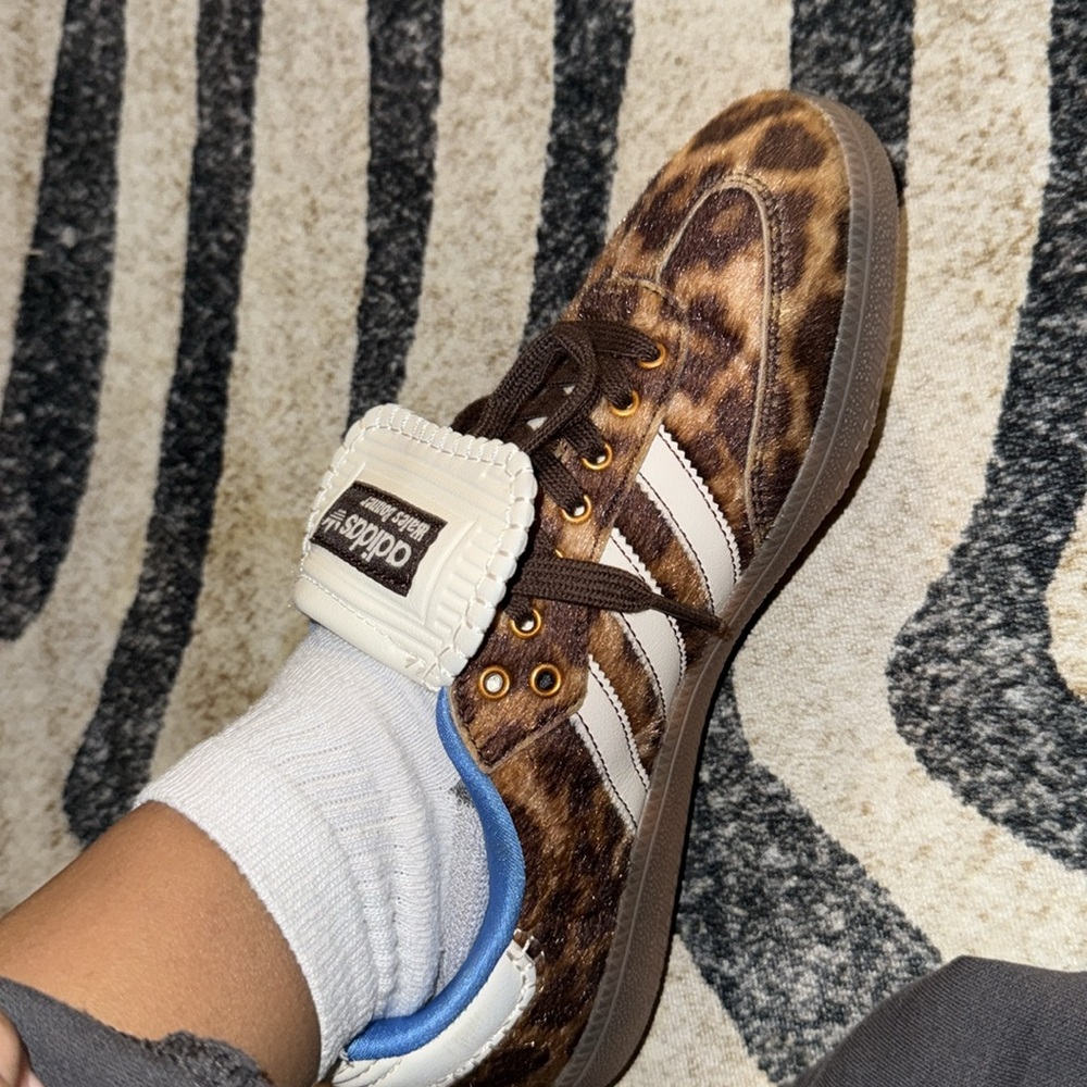 Adidas Leopard Pattern Sneakers with Cream Stripes